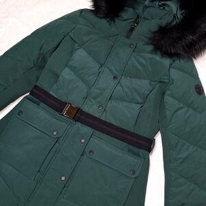 Michael Kors Women's Faux Fur Hooded Puffer Scuba Belted Coat Jacket - NWT